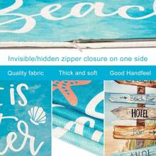 4PCS Whaline Summer Beach Pillowcase, Tropical Ocean Cushion Cover, Linen Blue Throw Pillow Cover, Summer Decorative Cushion Cover, Indoor & Outdoor Sofa Bed, Sofa Home Decoration, Single Side, No Pillow Core