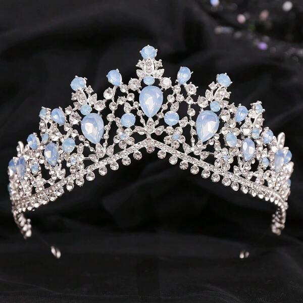 Corona de lujo barroca plateada, tiara de novia boda baile fiesta concurso, tocado con rhinestones para cosplay, regalo festivo