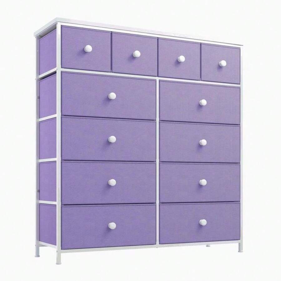 Raybee Furniture Elegant Fabric Dresser With 12 Drawers, Sturdy Metal Frame And Wooden Top For Bedroom Closet Living Room Entryway Hallway Present  Cabinets