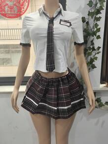 1件装情趣内衣性感学生装JK制服格子裙角色扮演火辣激情衣服套装 - 彩色 - 查看 3