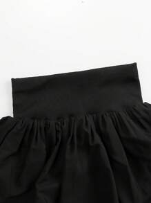 Black Ballet-Style Flower Bud Skirt; Girl's Summer Sweet High-Waisted Half-Skirt French Puffy Lantern Skirt.