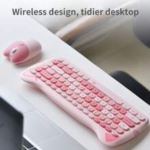 Mofii Skyscraper Cat Wireless Keyboard And Mouse Set, Colorful Cute Design For Girls, Compatible With PC And Laptop - Pink Mixed Color - View 3