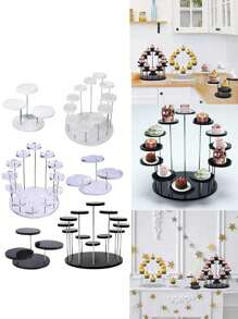 Three Tier/12 Tier Cake Display Stand, Multi-Tier Round Dessert Cake Display Stand Cake Decoration Cupcake Stand Acrylic Black And White Clear Round Multi-Tier Ring Jewelry Display Stand