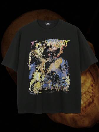 Tiny Spark 男士字母印花休闲日常短袖 T 恤，夏季