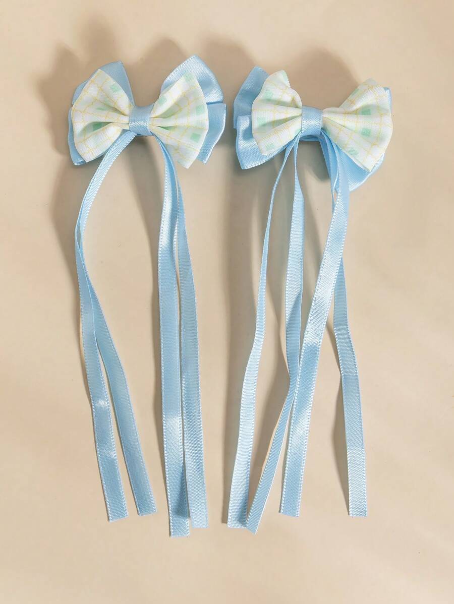 2pcs Girls Cute Bowknot Decorative Hair Clips, Suitable For Everyday Use - Blue - View 1