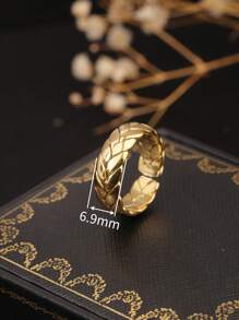 1pc 18k Gold-Color Titanium Steel Wheat Twist Ring, Non-Fading Open Band Ring, Fashionable Versatile, Suitable For Women Everyday Wear & Party Gift