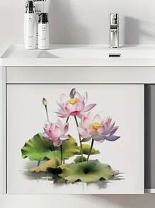 1pc Home Decorations Lotus Flower Toilet Lid Decals Self-Adhesive Ceramic Toilet Tank Sticker, Floral Home Decoration, Single Use Door Decal With Square Shape And Embellishments, Vinyl Decal For Home Decorations, Toilet Decoration Items Refresh Your Home Gifts Birthday Graduation Room Decor Wall Decor Bathroom Decor Bedroom Decor Room Decoration Stuff Living Room Decor House Decor Home Decor Living Room Wall Art Wall Paper Stickers Personalised Stickers