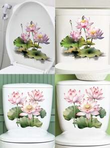1pc Home Decorations Lotus Flower Toilet Lid Decals Self-Adhesive Ceramic Toilet Tank Sticker, Floral Home Decoration, Single Use Door Decal With Square Shape And Embellishments, Vinyl Decal For Home Decorations, Toilet Decoration Items Refresh Your Home Gifts Birthday Graduation Room Decor Wall Decor Bathroom Decor Bedroom Decor Room Decoration Stuff Living Room Decor House Decor Home Decor Living Room Wall Art Wall Paper Stickers Personalised Stickers