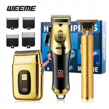 WEEME 3-Piece Professional Gold-Color Men's Grooming Kit: Electric Shaver And Trimmer Combo, Precise Haircut And Shave, Stylish Gold Design, Suitable For Hair, Beard And Face Trimming, USB Rechargeable, Powerful Battery, Lightweight And Convenient For Home And Travel, Ideal Personal Care Tool And Gift