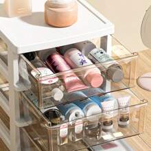 2-6 Layers Small Desktop Storage Box With Drawer, Elevated Desk Organizer, Office Storage Cabinet Made Of Plastic For Stationery At Home