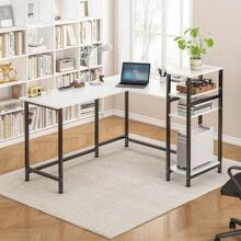 Escritorio para Computadora en Forma de L Escritorio para Juegos de Computadora Estación de Trabajo de Escritura para Estudio de Oficina en Casa con Escritorio Grand - Blanco - Ver 4