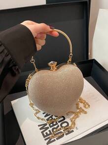 Bolso de embrague de noche para mujer con forma de corazón, con brillo, lentejuelas, de lujo y brillante, con bolsa de mano de fiesta de estilo Y2k decorada con cristales de estrás, con cadena para el hombro. El mejor regalo de San Valentín para novia, dama y mujer. Perfecto para compras, uso diario