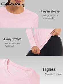 Cavva Women's Summer UPF50+ Quick-Dry Moisture-Wicking Long Sleeve Top 100% Polyester Lightweight Breathable Round Neck Fitted Fit Feminine Raglan Sleeve Casual Outdoor - Pink - View 4