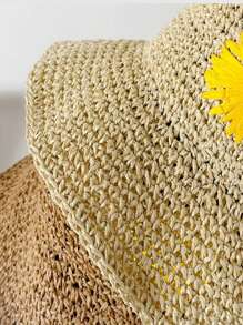 1pc Women's Straw Hat, Fashion Versatile Bucket Hat, Portable Foldable Sunscreen Hat With Flower Print, Cute, Polyester, Hollow, UV Protection, Summer - A - View 8