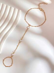 1pc Fashionable And Exquisite Personalized  Bead Chain With Crystal Simple And Versatile Connected Finger Bracelet,Chain Finger Bracelet - Diamond Finger Bracelet - View 4