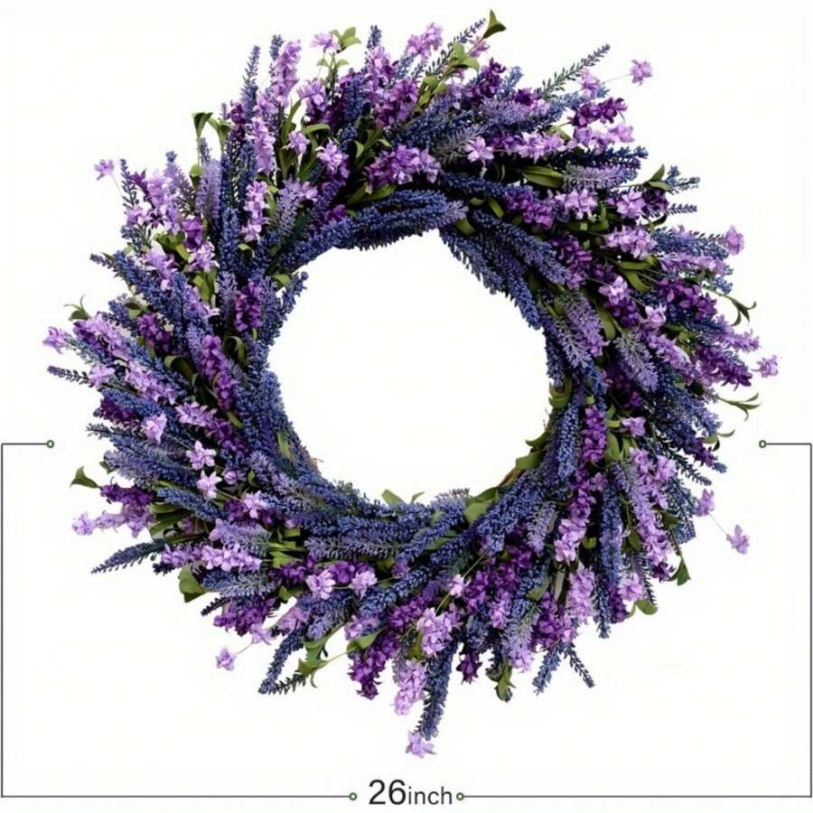 24 Inch Purple Lavender Flower Wreath - Contemporary Farmhouse Rustic Indoor/Outdoor Door Decor, No Electricity Needed, Durable Foliage For Front Door, Porch, Living Room, Bedroom, Rustic Farmhouse Decor