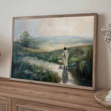 1 件无框耶稣与羔羊风景海报墙艺术帆布印刷简约基督教艺术美学装饰复古绘画适用于宿舍、公寓、客厅、卧室、现代家居装饰 - 彩色 - 查看 2