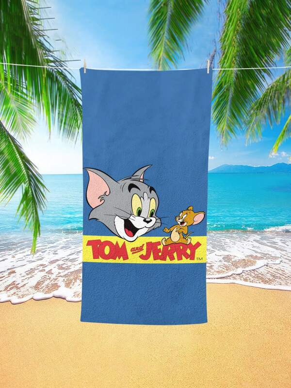 TOM AND JERRY. 1st Cartoon Tom & Jerry bedrukte strandhanddoek, zacht en comfortabel voor thuis, badkamer, kinderen en volwassenen, zwemmen