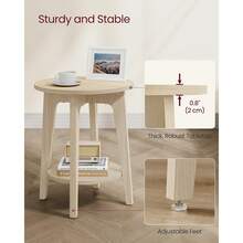 Side Table, Small Round End Table With Lower Shelf, Nightstand For Small Spaces, Living Room, Bedroom, Natural Beige ULET283N01 - Natural Beige - View 5
