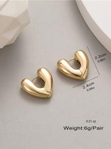 1 pereche de cercei cu agrafă inimă din metal lustruit minimalist pentru femei, potriviti pentru purtarea zilnică și de sărbători