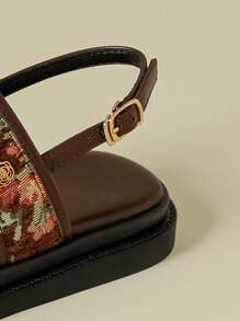 Women's Thick Sole Strap Sandals, Bohemian Ditsy Floral, Comfortable Platform Wedge Casual Summer Beach Shoes, Random Colorful Flower Pattern, Coffee Brown Asymmetrical Floral, Hollow Strap Roman Sandals, Plus Size 41-43 - Coffee Brown - View 8