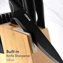 CAROTE 11 Pieces Knife Set With Block For Kitchen, Stainless Steel Razor-Sharp Blade, Triple Riveted Ergonomic Handle, Wooden Magnetic Block, Essential Knife Block Set, Beigeprompt Goods - Black - View 4