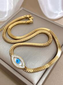 1 件金色邪眼项链女士不锈钢链项链日常派对珠宝礼物母亲节 - 彩色 - 查看 2