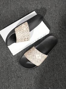Men's Paisley Pattern PU Leather Slides, Casual Outdoor Party EVA Sandals For Summer - Beige - View 2