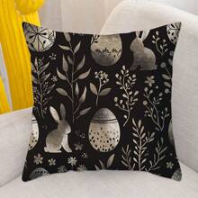 Juego de 4 fundas de almohada de Pascua negras de 45,7 x 45,7 cm, con forma de conejito de peluche, para sofá, cama o sofá. - Negro - Ver 7