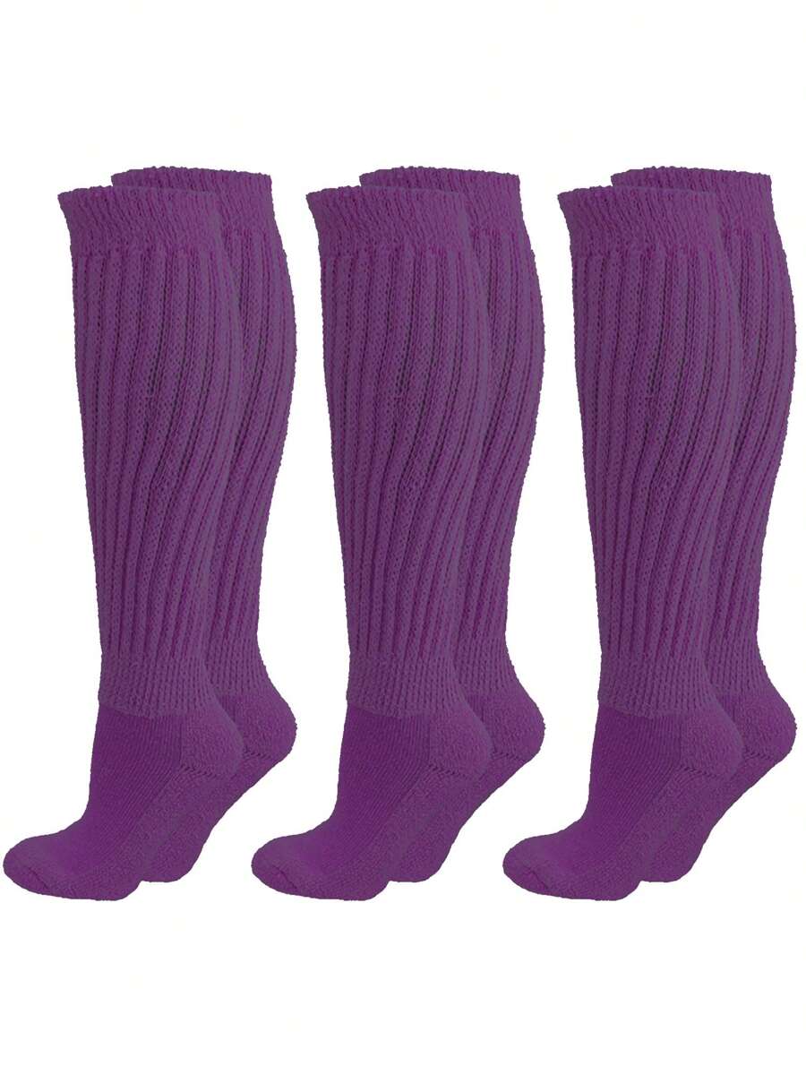 ALL COTTON 3 PACK EXTRA HEAVY SLOUCH SOCKS-2025 - Purple - View 1
