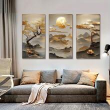 3 件/套装饰油画艺术，生命之树和莲花风景，现代古典风格，丙烯艺术，垂直方向无框，适用于客厅、卧室、家庭办公室、浴室、餐厅 - 室内墙面装饰，无框 - 彩色 - 查看 6