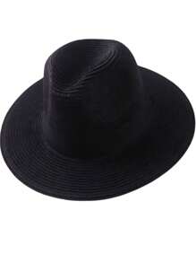 1pc Plaid Casual Straw Sun Hat, Solid Color Woven Breathable UV Protection Hat For Men And Women, Summer Outdoor Travel Beach