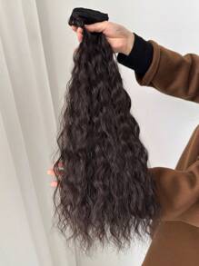 7pcs/Set Clip-In Hair Extensions, Black/Brown, 22 Inches Long, Natural Wavy Curly, Heat Resistant Synthetic Fiber, Suitable For Women To Wear For Parties And Daily Use - Brown - View 5