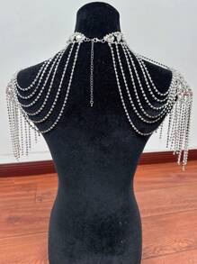 Cuier 1PC Gorgeous Rhinestone Glass Shoulder Chain With Tassel For Wedding Bridal Off Shoulder Dress Crystal Glass Accessories - B款流蘇肩鏈 - 查看 7