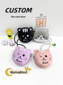 A Custom Crossbody Bag With A Personalized Name Or Holiday Message. Customize Your Own Bag. Casual, Versatile And Interesting Cross-Body Made Of Pu Material Zipper Closure In The Shape Mini Cute Cartoon Cat. Lipstick Coin That Can Be Worn On One Shoulder Across Body. Suitable For Girls' Daily Use, Going Out, Traveling, Shopping. Name, Letters, Lucky Numbers, Etc. - Multicolor - View 1