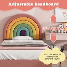 90*190 Upholstered Bed With Slatted Bed Frame And Headboard, Youth Bed, For Adults And Teens, Rainbow Shaped Upholstered Backrest, Wooden Slat Support, Easy To Assemble, Height Adjustable Headboard, Velvet, Pink - Pink - View 6