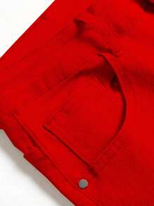 Tween Boys' Casual Ripped Oblique Pocket Denim Shorts, Summer - Red - View 3