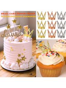 1/2/3/5/6/10 件迷你小号水钻皇冠金色迷你皇冠蛋糕装饰适用于插花派对生日婚礼装饰 - 金色 - 查看 5