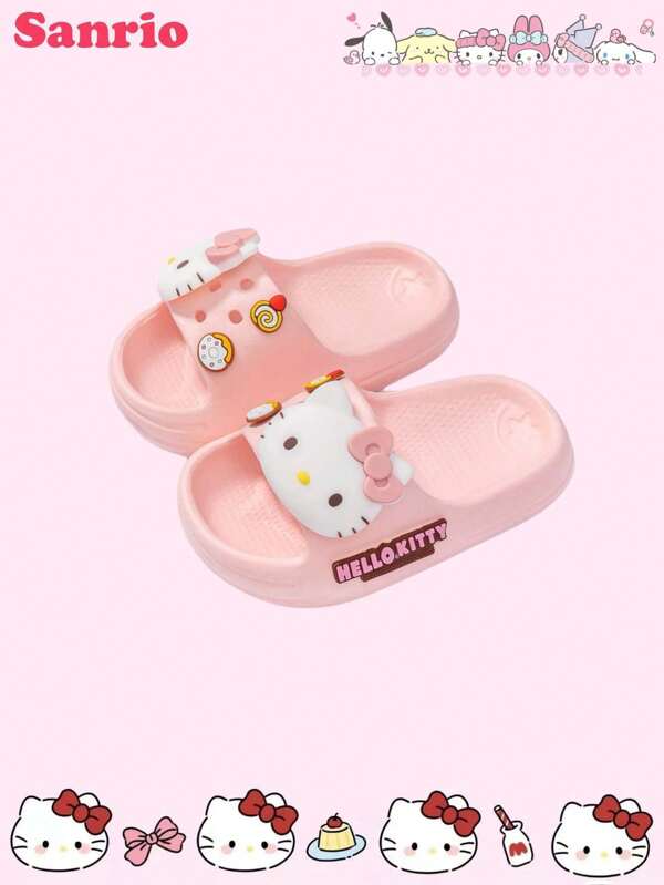Sanrio 2025 Novo Modelo, Sanrio, Chinelos Infantis, Verão, Meninas, Meninos, Chinelos de Uma Peça, Leve, Interior e Exterior, Casa, Chinelos Antiderrapantes de Desenho Animado, Várias Cores para Escolher Kulomi, Yuguigou, Meiledi, KT Cat
