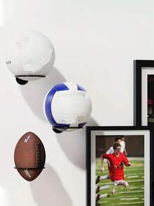 Soporte de pared para balones Soporte de exhibición de balones montado en la pared Soporte multiusos montado en la pared para baloncesto, fútbol, voleibol, fútbol americano y rugby - Regalo para el padre, estantería para balones que ahorra espacio para el hogar - Negro - Ver 4