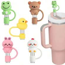 1/3/5/10pcs Cute Floral Decor, Dust-Proof Drinking Straw Animal Straw Caps, Silicone Bottle Caps, Party Favors, Reusable Straw Tops For Homes And Parties Back To School - Animal Straw Cover - View 1
