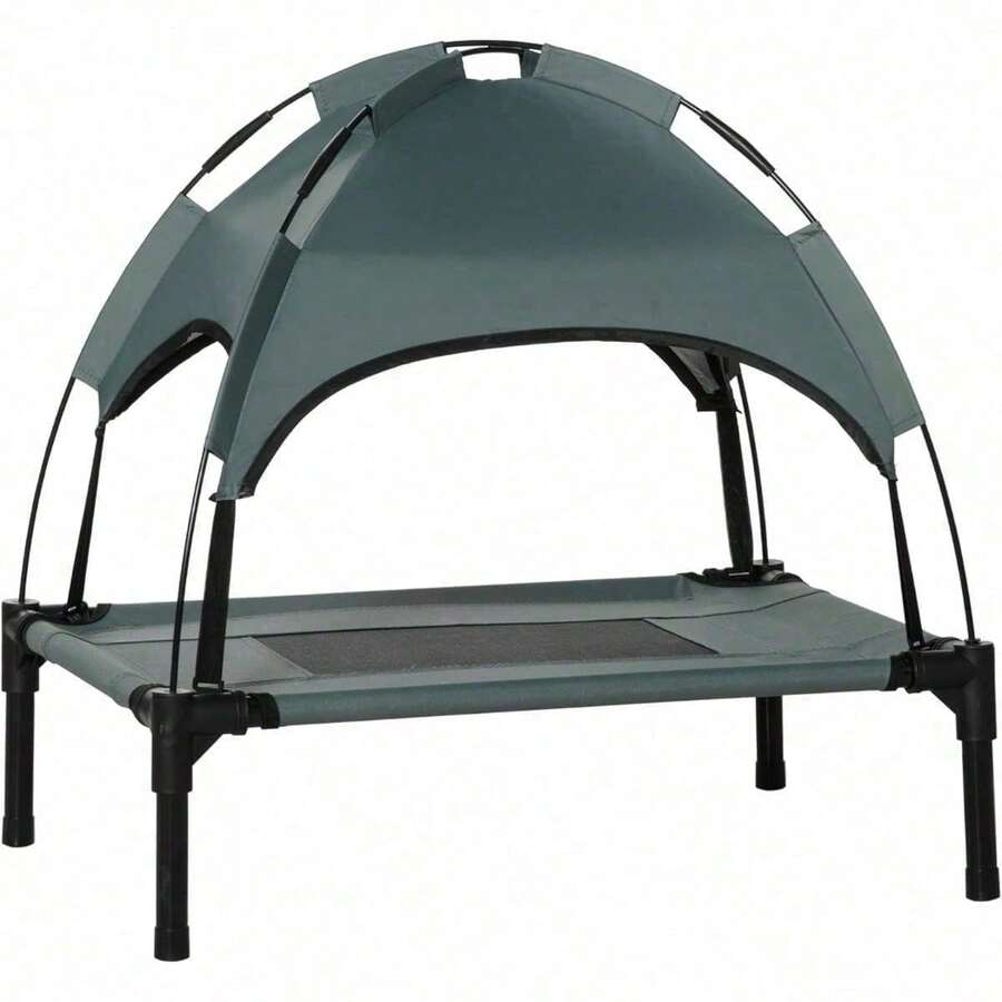 48 Inch Elevated Portable Dog Cot - Cooling Pet Bed With UV Protection Canopy Shade - Gray - View 1