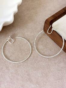 2pcs Fashion Oversized Diamond Textured Hoop Earrings For Women, Rotatable One-Piece Simple Design Non-Pierced Earrings - Clip - View 11