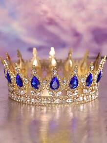 1 pieza Corona nupcial de estilo vintage de aleación con cristales , tocado con cristal en forma de gota para fiesta de cumpleaños, diadema de reina para disfraz