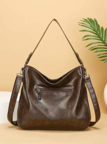 New Soft Leather Women Tote Bag, Simple Casual Shoulder Bag, Ladies Messenger Bag, Minimalist Underarm Bag, Large Capacity Tote Bag Suitable For Office, Commute, Shopping And Leisure - Coffee - View 6