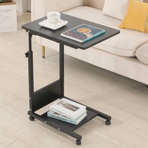 Tavolino piccolo, tavolino da caffè, tavolino da divano, comodino, tavolo mobile per laptop, tavolo per notebook, tavolo da soggiorno con struttura in metallo e ruote, nero