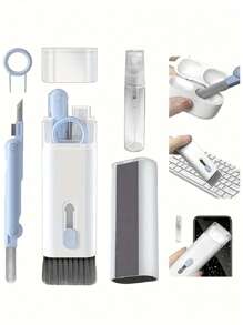 清洁套装、电脑键盘刷、耳机清洁笔、屏幕清洁喷雾瓶套装、多功能工具、带收纳盒的键帽开关拔出器 - 7合一清潔刷粉紅色 - 查看 7