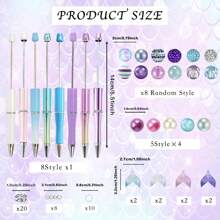 8 قطع/9 قطع قلم مرصع بخرز أزرق وبنفسجي بتدرج اللون بتصميم الحورية، مجموعة تشمل خرز أكريليك ملون بالبريق وقلادات ذيل السمكة، لوازم مكتبية وتعليمية إبداعية، هدية مكافأة