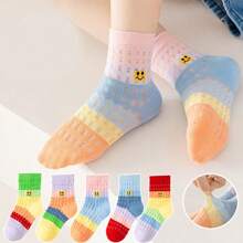 5 Pairs Girls Thin Breathable Mesh Net Socks, Kid/Youth Rainbow Ankle Socks For Spring, Autumn - Multicolor - View 22