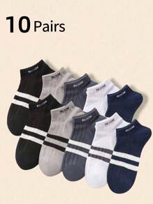 10 piezas/5 piezas/1 pieza Calcetines para niños/niños/jóvenes, calcetines cortos con doble rayas verticales, con patrón de rayas y letras, adecuado para zapatos casuales, regalos para niñas/niños, regalos para mamá/papá, ropa de invierno para niñas/niños, regalos festivos